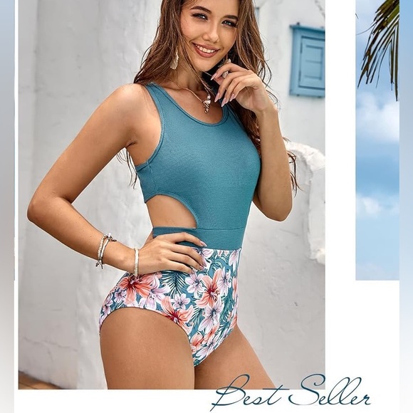 Textured & Floral Racerback/Tie Monokini - Picture 2 of 9